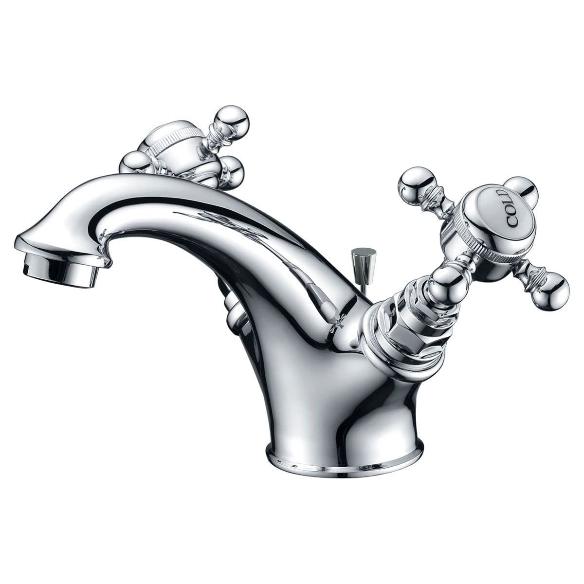 Hilton Chrome Traditional Mono Mixer Basin Tap with Crosshead Style Handles Includes Pop up Waste Bathroom Sink Tap
