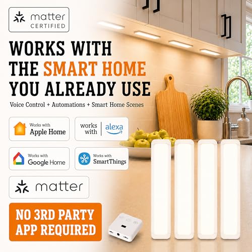 Image of 4 x Flat Panel LED Light Kit - Plug-in - Smart Under Cabinet Lighting - Super-High-Output - 478 lm Per Panel - 2700K-6500K - 95 CRI - Works with Alexa, Google, Apple - Matter Certified