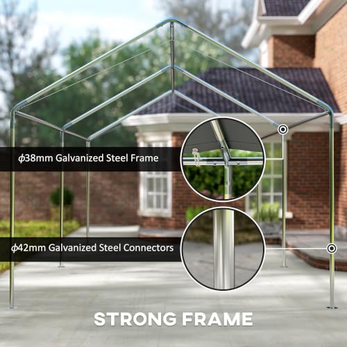 Image of Outsunny 10'x20' Carport Outdoor Heavy Duty Galvanized Car Canopy Gray