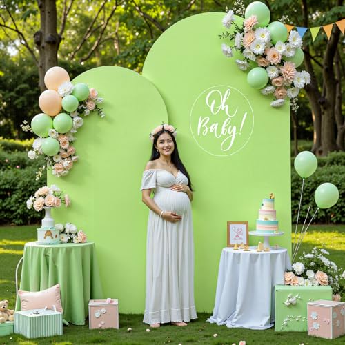 Image of Sage Green Arch Cover 2 Set-7.2 and 6ft Arch Backdrop Cover Spandex Fitted Wedding Arch Stand Covers for Birthday Party Baby Shower Bridal Shower Wedding Reception Banquet Photo Background Decorations