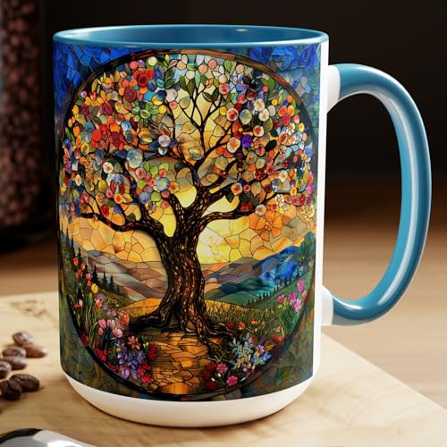 Nature-Inspired Stained Glass Tree of Life Coffee Mug - Spiritual