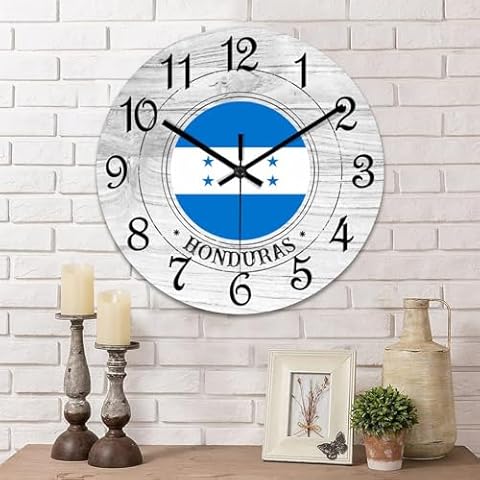 Mighun PVC Wall Clock Honduras Flag Hanging Clocks Honduras Round Clock 12in Battery Operated Country Frameless Clocks for Living Room Bedroom Nursery Office Cover