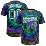 Custom Tie Dye Softball Jerseys Two Button Teal White Personalized Baseball Shirts Sports Uniform Stitched Name Number Logo for Men Women Youth