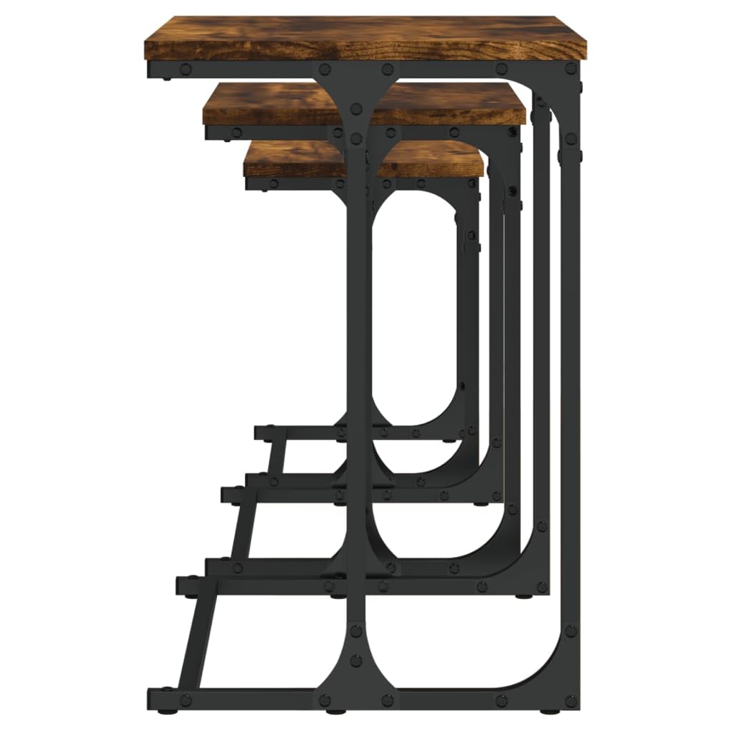 Juego de mesa de juego industrial de 3 piezas de madera con marco de metal para sala de estar, dormitorio y oficina, ahorra espacio y es duradero