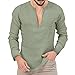 Men's Cotton Linen Henley Shirts Lightweight Long Sleeve Tunic Shirt Beach Casual Yoga T Shirts V Neck Plain Tops (Light Green,3X-Large)
