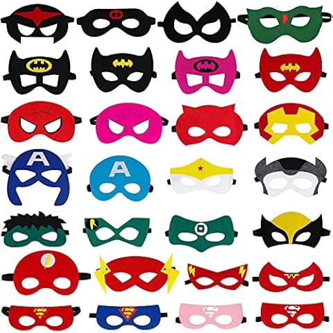 Superhero Masks - simyron 28Pieces Marvel Cartoon Masks, Felt Cosplay Party Masks, Avengers Cosplay Party Eye Masks, Children's Party Masquerade for Children from 3 Years Cover