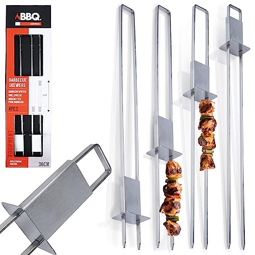 Lot de 4 brochettes doubles en métal - Pour barbecue - 36 cm