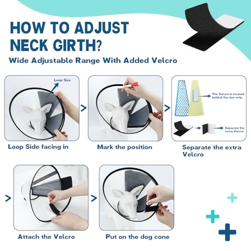 Image of Supet Adjustable Dog Cone Collar After Surgery to Stop Licking,E Collar for Medium Small Dogs, Pet Recovery Collar & Cone,Plastic Cone of Shame for Dogs, Dog Head Neck Cone (S-)