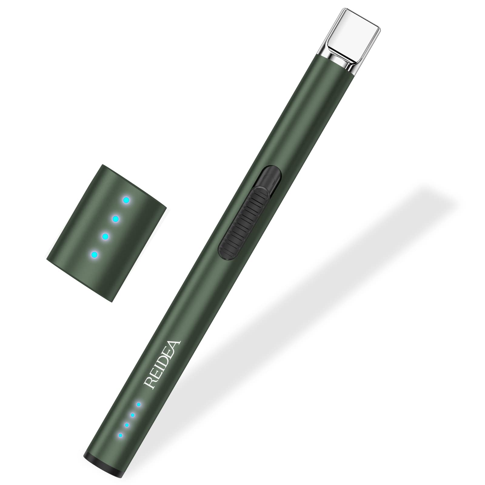 REIDEA Lighter S4 Pro Electric USB Rechargeable Safety Lock with LED Battery Indicator Flameless Windproof Arc Plasma Lighter for Candle, Fireworks (Pine Green)