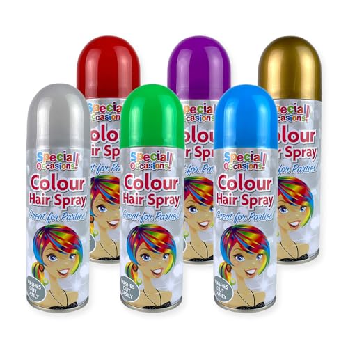 Zopper 6 x 200ml Hair Spray Multi Colour for Special Occasion Temporary Washable Fancy Dress Up Hairspray Can