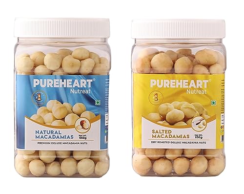 Image of Pureheart Combo of Nutreat Natural Macadamia (650 gm) and Salted Roasted Macadamia (650 gm) Premium Australian Macadamia Nuts, Rich in Antioxidants - Whole and Exotic Dry Fruits, No Additives
