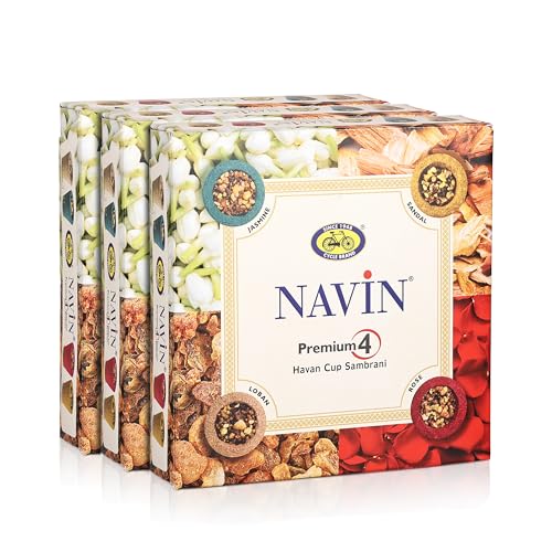 Image of Cycle Pure Navin Premium 4-in-1 Havan Sambrani Cups | Natural & Traditional Aromatic Experience | Pack of 3 (Jasmine, Sandal, Rose, Loban)