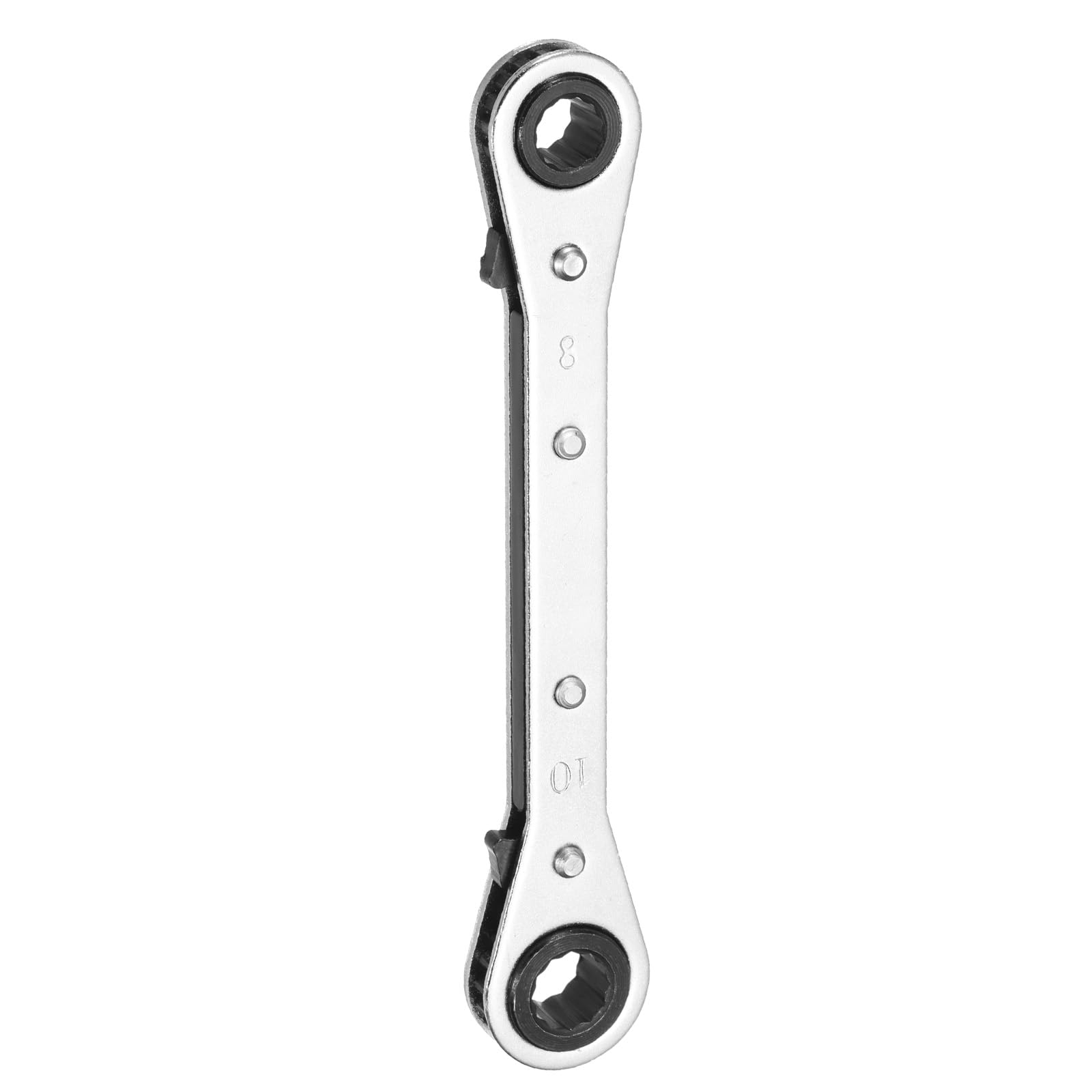 Chiave a cricchetto Reversibile a Doppia estremità 8 mm x 10 mm in Acciaio CR-V, Rotazione a 180 Gradi, metrica, Doppia Testa, 12 Punte, 24 Denti, Regolabile, Grigia