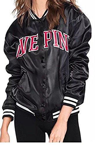 Victoria's Secret Pink Satin Bomber Jacket Black Snap Buttons NWT (Medium)