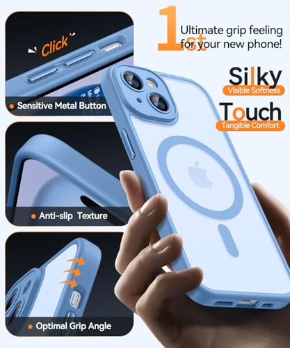 Image of CANSHN Magnetic for iPhone 15 Case, Upgraded [Full Camera Protection] [Compatible with Magsafe] [Translucent Matte] Shockproof Protective Phone Case for iPhone 15 6.1 inch - Light Blue