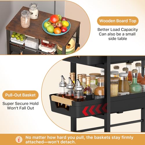Image of SUNALLY Slim Storage Cart with Wheels, Narrow Kitchen Rolling Cart, Black