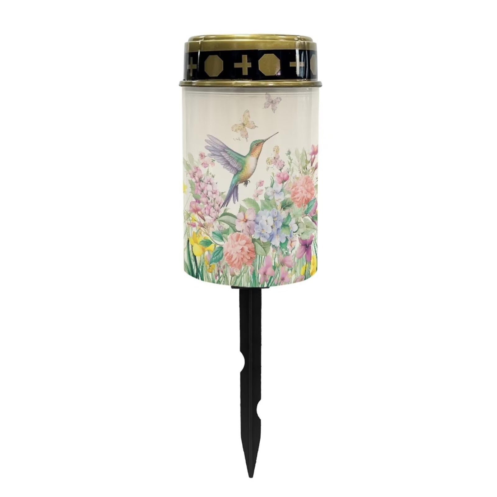 Poceacles Solar Lights Waterproof Solar Garden Lights Cemetery Solar Outdoor Lights Outdoor Stake Automatic Solar Lantern for Cemetery Grave Decoration, Hummingbird Flower Butterfly