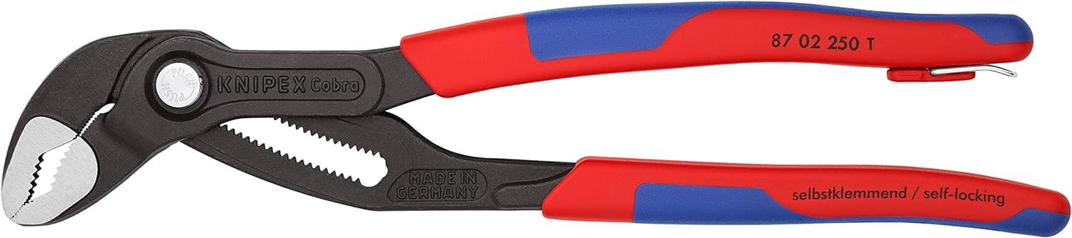 KNIPEX Cobra Szczypce nastawne do rur nowej generacji fosforanowana, szara z wielokomponentowymi nasadkami, zaczep do mocowania systemu, 87 02 250 T