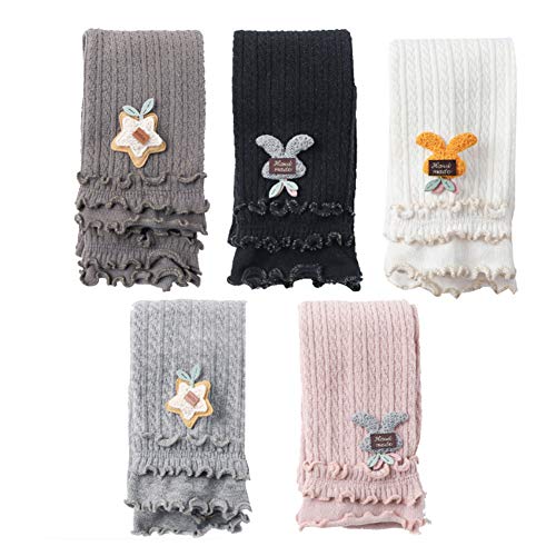 5 Packs Little Baby Girls Knit Footless Tights with Ruffle Cute Cartoon Pattern Ankle Length Leggings for Kids