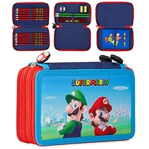 Super Mario Potlood Case, grote etui gevuld, 15+ schoolbenodigdheden briefpapier etui, potloden slijper gummen liniaal…