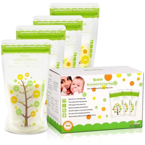 AMERTEER Breastmilk Storage Bags 112 Count BPA Free Convenient Milk Storage Bags For Breastfeeding 8oz/250ml 2 Easy Pouring Spouts & Self-Standing Design