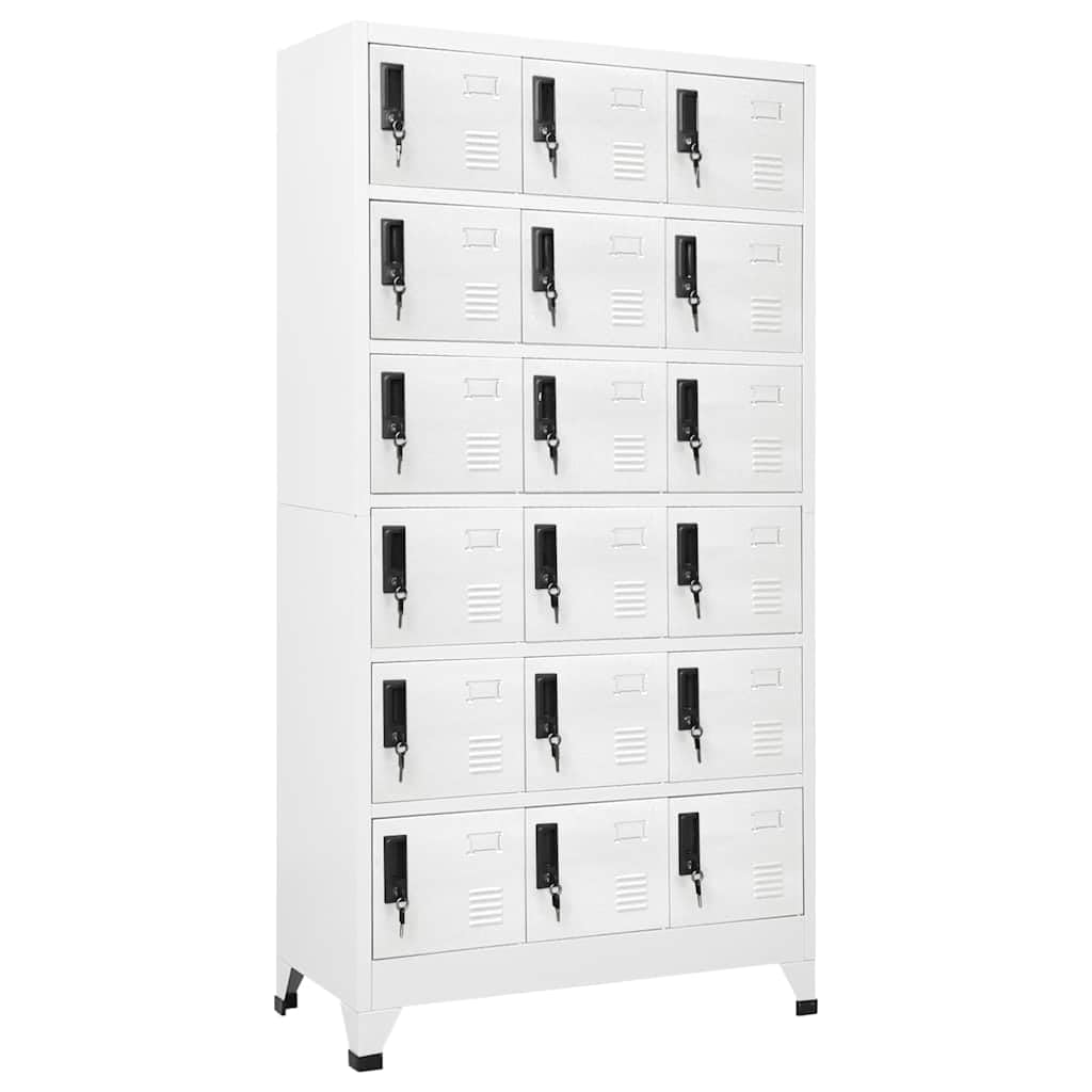 Schließfachschrank Stahl 18 Fächer Metall 90x40x180 cm Weiß