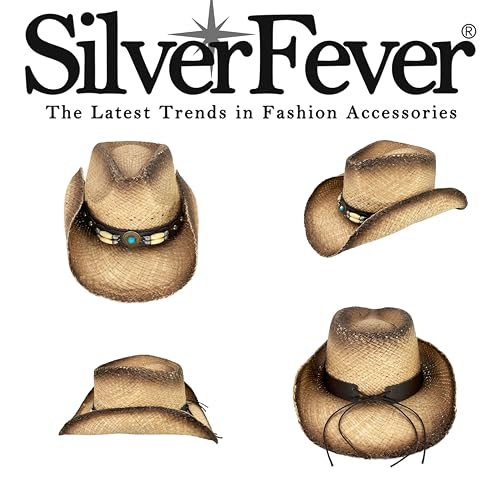 Image of SILVERFEVER Straw Cowboy Hat Cowgirl Hats Men Women Sun Hat Sombreros Vagueros Classic Western Accents Sombreros
