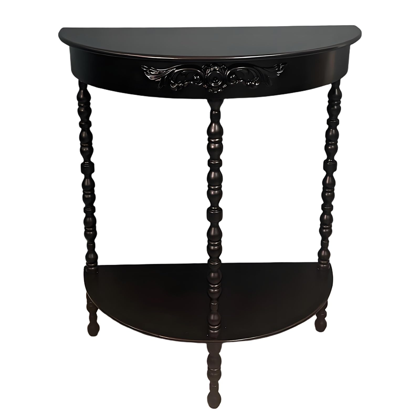 Consola de media luna para entrada negra con estante abierto de 61x30x69 cm