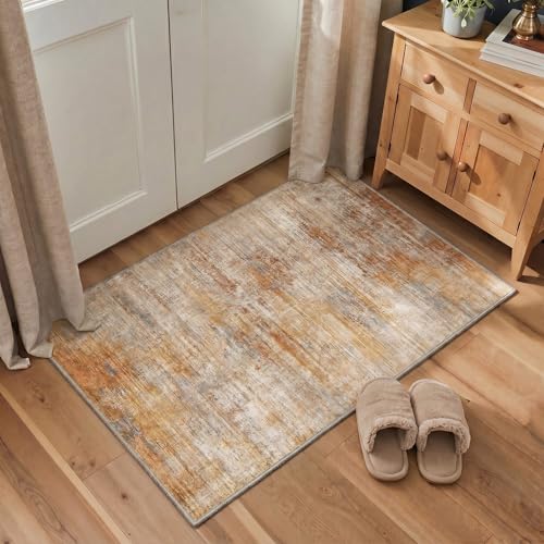 Image of BEIMO Area Rugs 8x10 for Living Room Bedroom, Modern Abstract Machine Washable Rug, Large Soft Low Pile Floor Cover with Non Slip Backing for Dining Room, Dusty Orange Beige