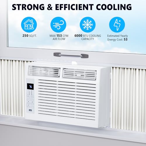 Window Air Conditioner 6,000 BTU, Window Type AC Unit with Cooling, Dry Mode, 4 Fan Speeds, 24-H Timer, Sleep Mode, Cool - Additional View