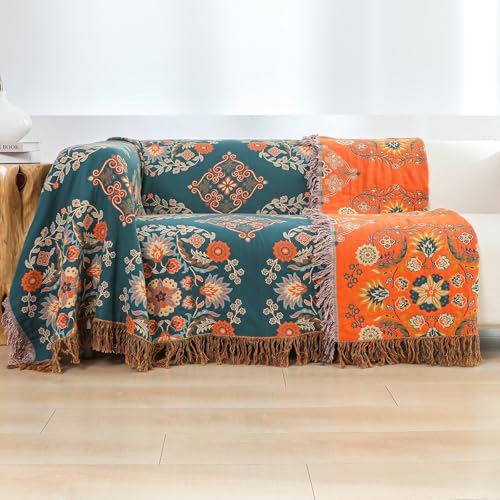HOORDRY Baumwolle Tagesdecke,Bettüberwurf Wohndecke Sofadecke mit Muster 150x200CM,Herbst Doppelseitig Boho Decke Couchdecke Sesseldecke Wendedecke für Fernsehen oder Nap auf dem Stuhl,einzelbett