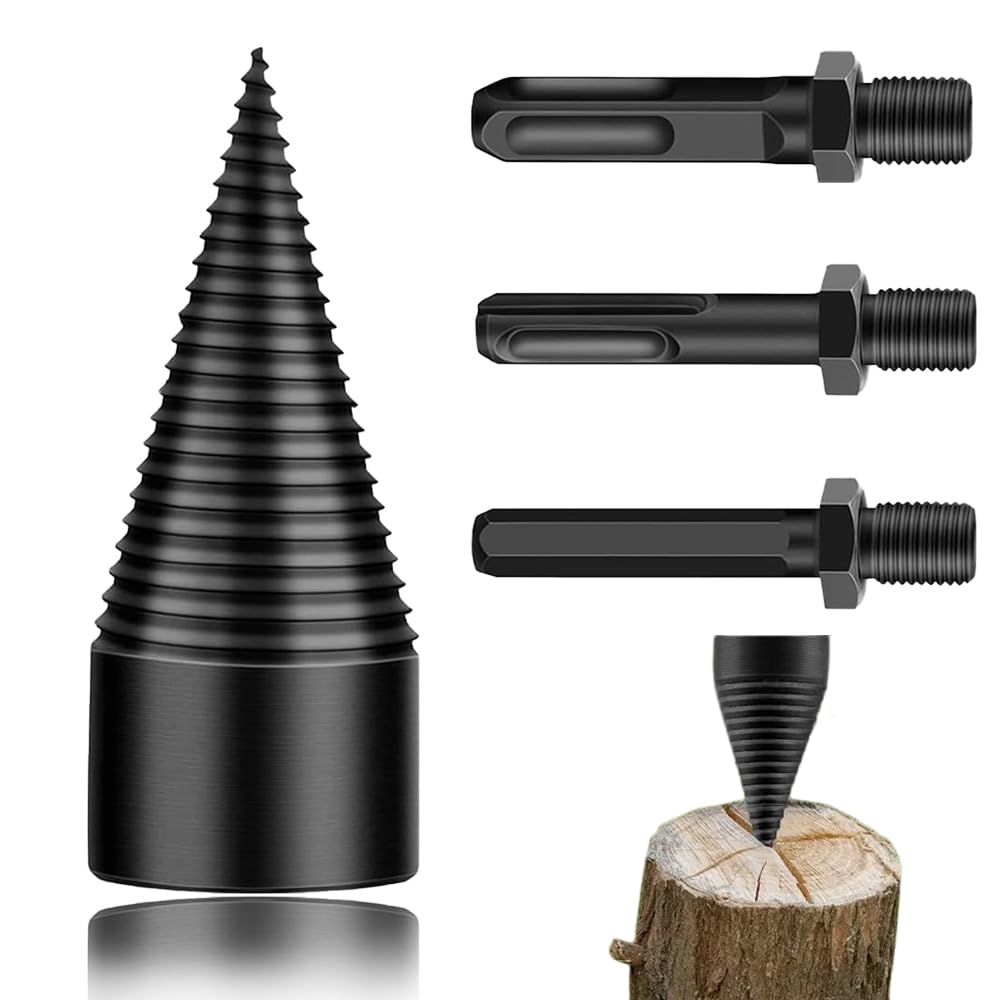 Fendeuse à Bois Perceuse avec 3 Poignées, Foret Cône 50mm pour Fendre Du Bois