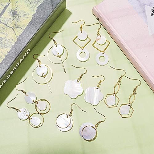 SUNNYCLUE 1 Box DIY 10 Pairs Natural Shell Earrings Making Kit Include Geometric White Seashell Charm Pendants & Metal Hollow Links Jewellery Accessory for Women Beginners, Golden