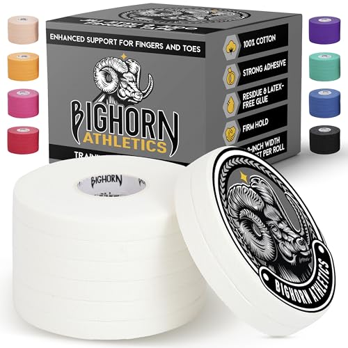 Bighorn Athletics Jiu Jitsu Finger Tape | Residue-Free Athletic Finger Tape for Sports & Injuries: Rock Climbing Volleyball Football Basketball Hands & Toes | 0.3-Inch x 45-feet 8-Rolls White