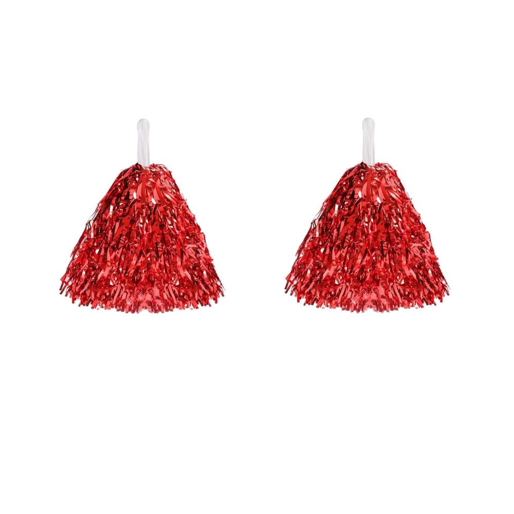 Pompones de animadora rojo metálico Naisfei para deportes danza fiesta
