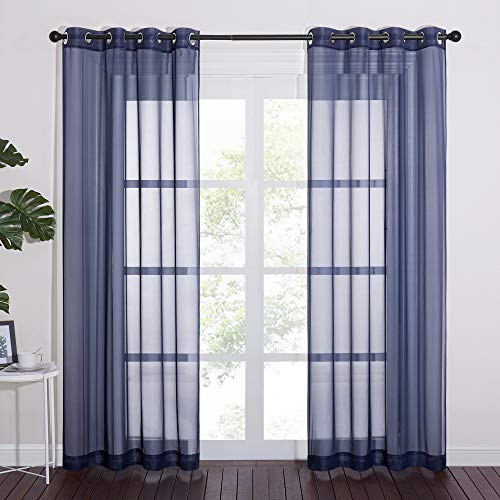 Image of NICETOWN Sheer Curtains for Living - Long Voile Window Drapes Panels 84 inch for Patio /Boy Room /Master Bedroom /Sliding Door (54 inch W, Dark Blue, Set of 2)