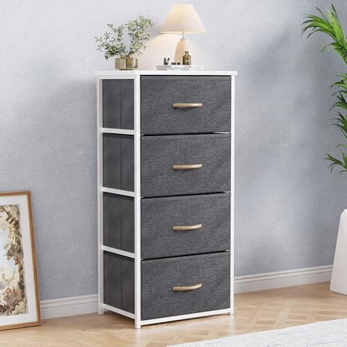 Image of Lukzer Fabric Chest of 4 Drawers Closet Drawer Organizer for Wardrobe | Fabric Drawer Storage for Closet Living Room /Bedroom Metal Storage Bookshelf Organizer (MMR-002 /White & White) - 45x30x93cm