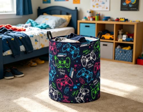 Image of Baby Laundry Basket Baby Nursery Hamper Kids Laundry Basket Toy Storage Bin for Boys Room Decor Gift Baskets for Bedroom Bathroom(Blue Game)