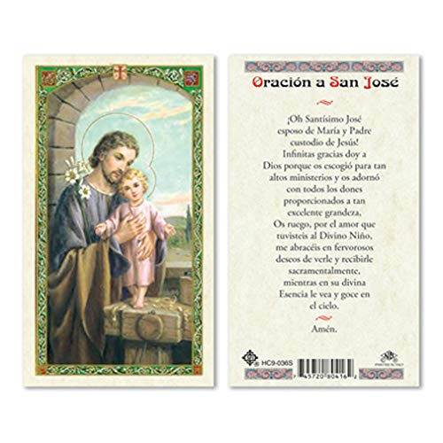 Saint Joseph Oracion a San Jose Laminated Prayer Cards - Pack of 25- in Spanish Espanol