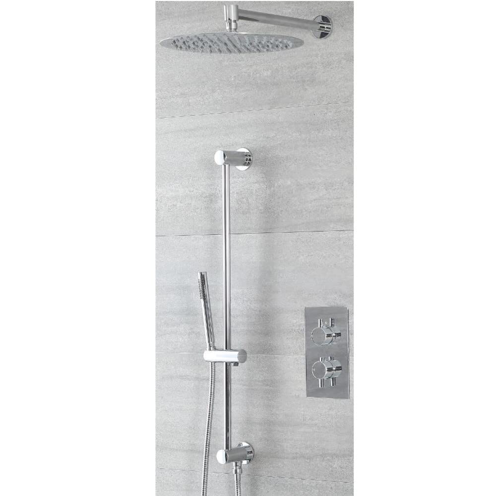 Milano Mirage Thermostatic Mixer Valve 300Mm Round Shower Head Handset Riser Rail - Chrome