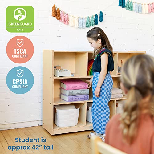 Ecr4Kids Birch 8-Section School Classroom Wood Storage Cabinet W/Casters, 36" H Educational_Supplies, 8 Cubbies High, Natural #TOP4
