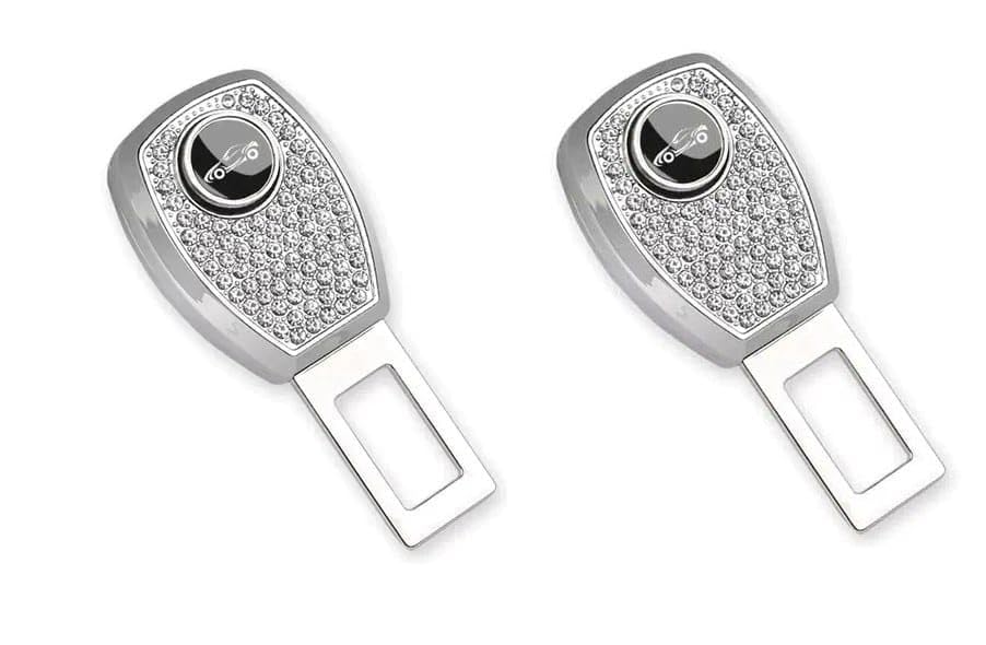 Crystal Rhinestone Car Seat Belt Buckle Clips, Silver, 2 Piece, Universal Fit, Decorative Safety Accessories