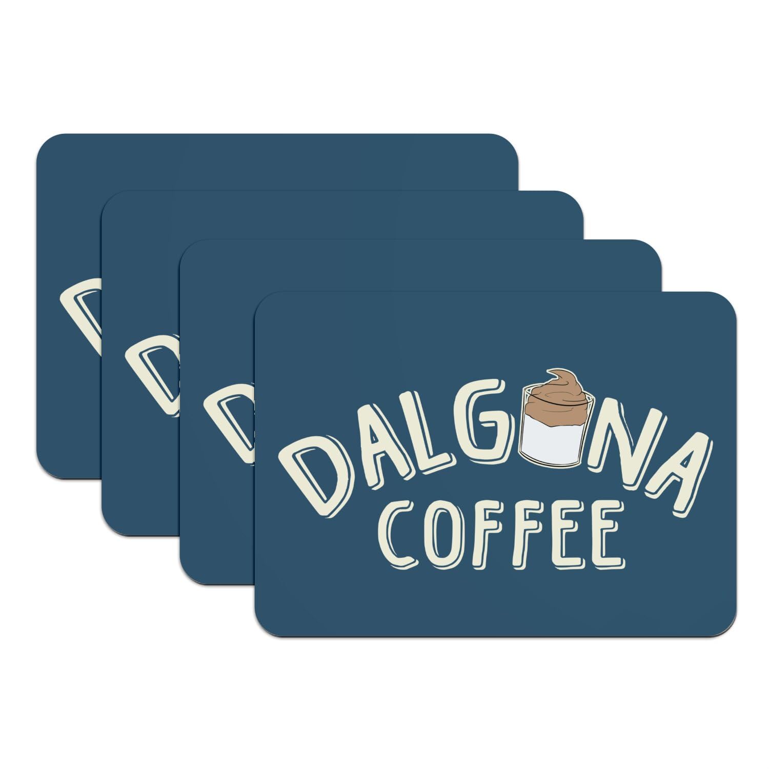 Sets de table bleu lot de 4 en caoutchouc motif Dalgona coffee grand format