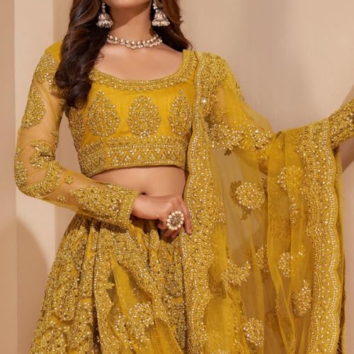 Image of ZAALIMA FASHION Women's Semi Stitched satin blend Lehenga Choli with Embroidered Pattern Unstitched Blouse and Dupatta Set | Women's Lehenga Cholis