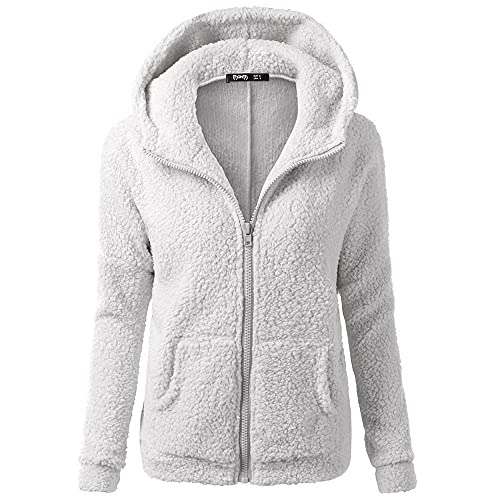 HHWY Chaqueta con capucha para mujer, de gran tamaño, de forro polar, para el tiempo libre, con cremallera, con bolsillos, chaqueta de felpa con capucha, ligera, resistente al viento, Gris claro2., XL