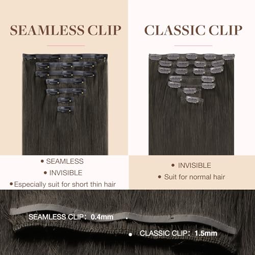 Image of GOO GOO Clip in Hair Extensions Real Human Hair, Remy Human Hair Extensions Clip ins for Women, Natural Human Hair, 22inch 150g 7Pcs, 1C Mocha Brown