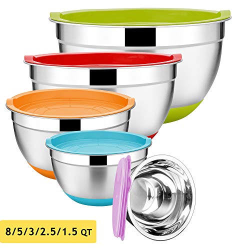 Stainless Steel Mixing Bowls Set of 5, Size 8/5/3/2.5/1.5 QT, E-far Metal Nesting