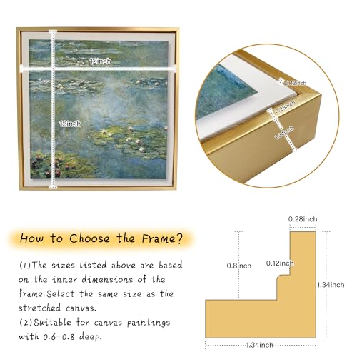 Image of Canvas Floater Frames for Canvas Art 0.8inch Depth Frames for Canvas Painting Floating Frame Plastic Floater Frame for Canvas Prints (Gold, 12 x 12 inch)
