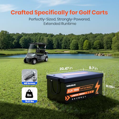 Image of 48V(51.2V) 100Ah LiFePO4 Lithium Battery for Golf Cart, 200A BMS 48 volt golf cart batteries with Bluetooth&APP Function, LCD Monitor Display, Peak Current 800A