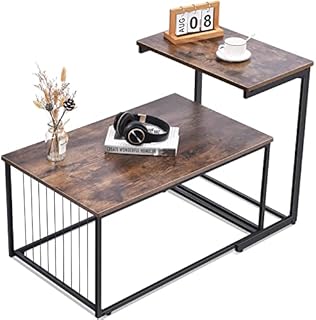 KINGRACK Side Table Set of 2, C Shaped Side Table, Coffee Table, Industrial Side Table with Metal Frame & MDF Board for Living Room, Bedroom, Easy Assemble,Rustic Brown